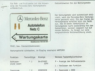 Mercedes-Benz Service Card with operating manual carphone net C