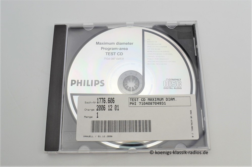 Philips Test CD Maximum Diam For Becker Car Rados PlentyShop LTS