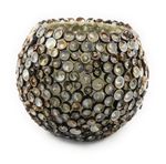 Windlicht in Spanien handgefertigt - Bruchfester Fiberglascubus mit echten Muscheln in Schneckenform dekoriert - Höhe ca.15 cm, Durchmesser ca.13 cm