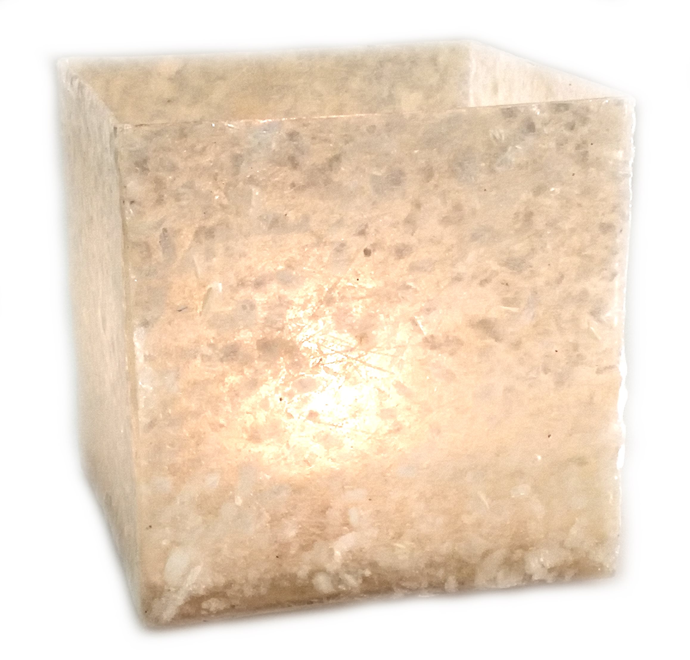 Windlicht in Spanien handgefertigt - Bruchfester Fiberglascubus mit echten Muscheln in Schneckenform dekoriert - Länge ca.8 cm, Höhe ca. 8 cm