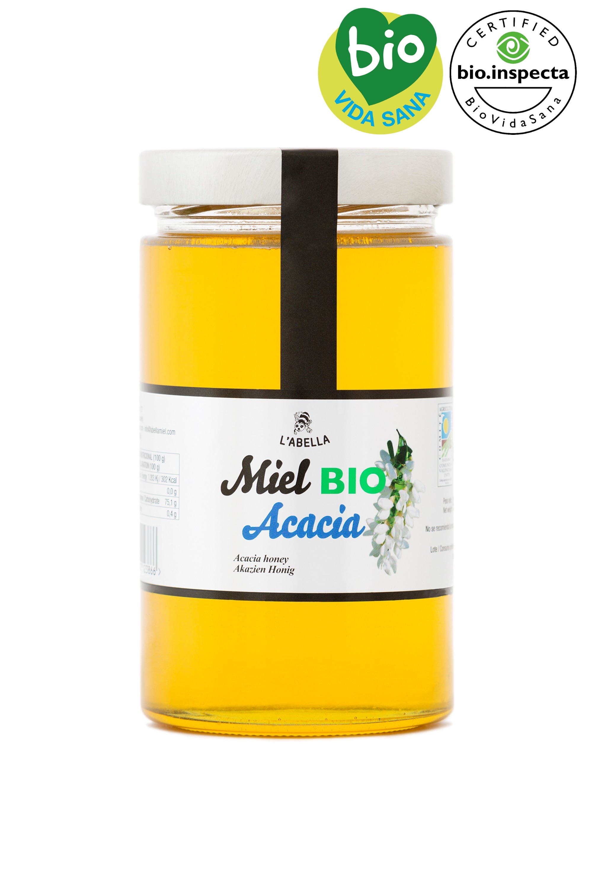 Echter BIO Akazienhonig aus Spanien - Premium Qualität - reines Naturprodukt - kaltgeschleudert - unfiltriert - mildes, liebliches Aroma - Im Glas