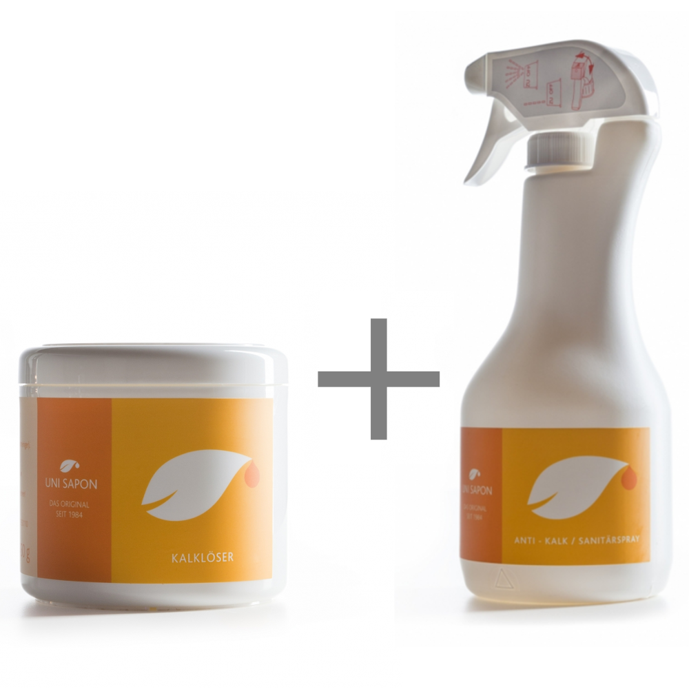 Bio Kalkreiniger - Kalklöser 450 g SET  von Uni Sapon - rein pflanzlich - reinigt mit hochwertiger Fruchtsäure - chemiefrei - giftfrei - zertifiziert