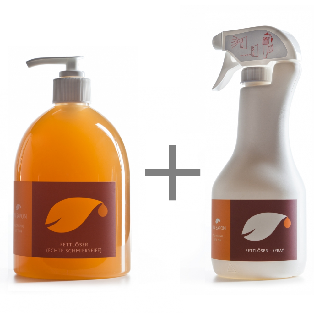 BIO Fettlöser - echte Schmierseife 500 ml SET Uni Sapon - Konzentrat - chemiefrei - umweltschonend - zertifiziert - pflanzliche Inhaltsstoffe - Vegan