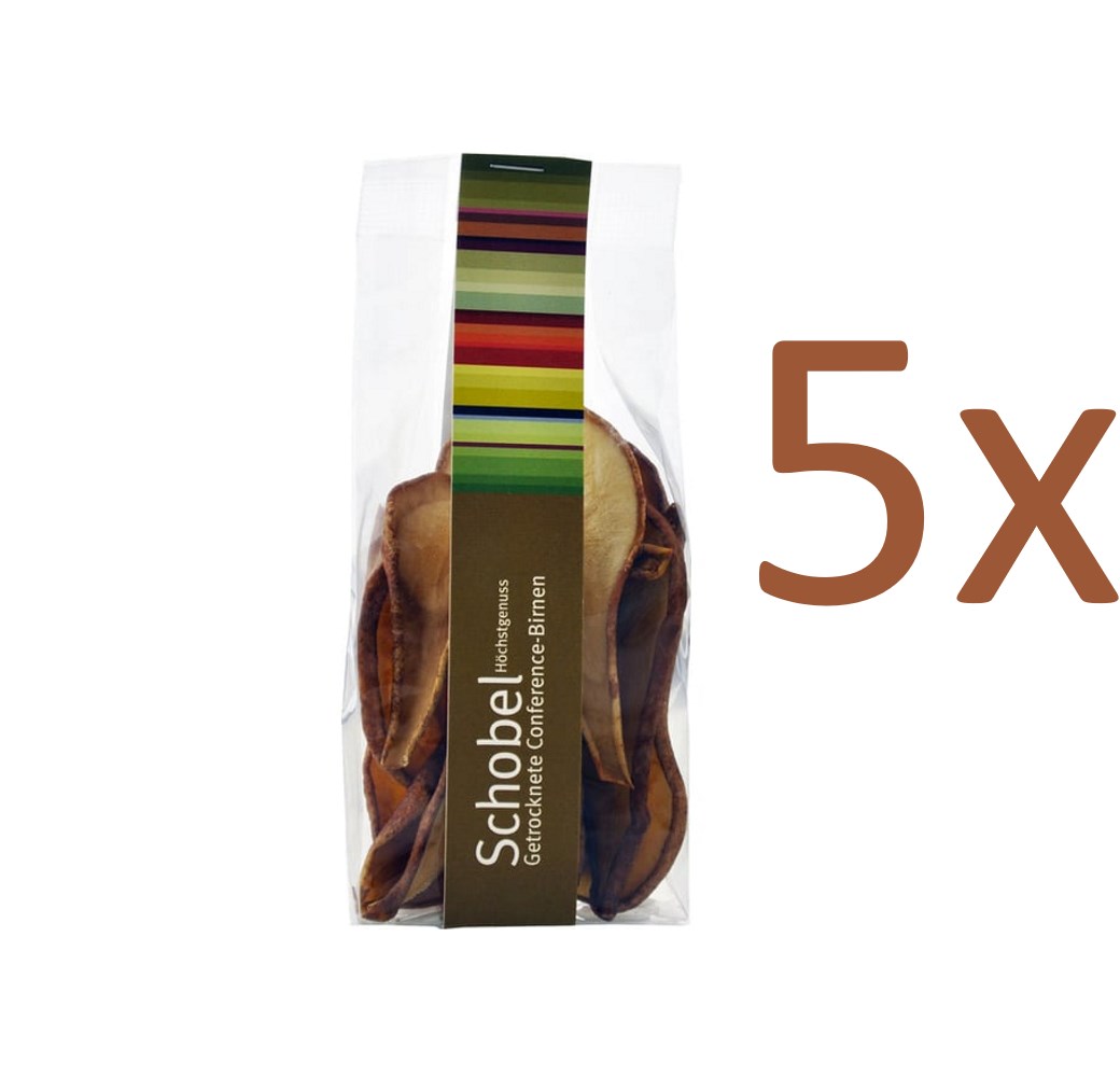 Getrocknete Conference Birnen 5 x 60g - getrocknete Birnen vom Bodensee - Vitaminreich dank schonender Trocknung - goldgelb - Birnen Chips als Snack