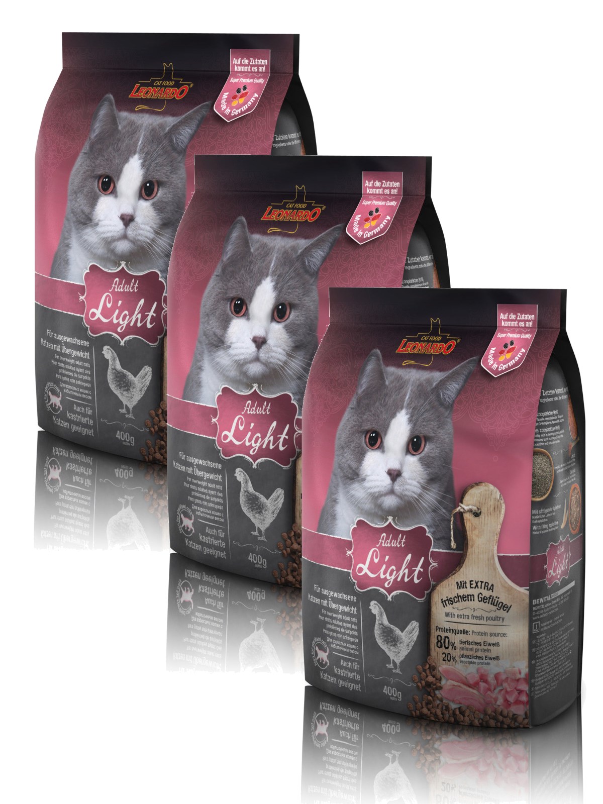 Katzen Trockenfutter - 3x Adult Light für Katzen mit Übergewicht 300g - Katzenfutter für ausgewachsene Katzen - leichtverdaulich und Premiumqualität
