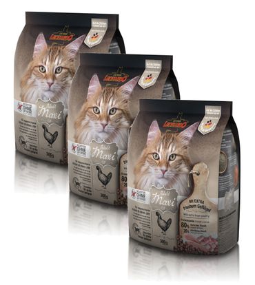 Katzen Trockenfutter - 3x Adult GF Maxi Geflügel  300g - Leonardo Premium Katzenfutter für ausgewachsene Katzen - Getreidefrei - leichtverdaulich 1