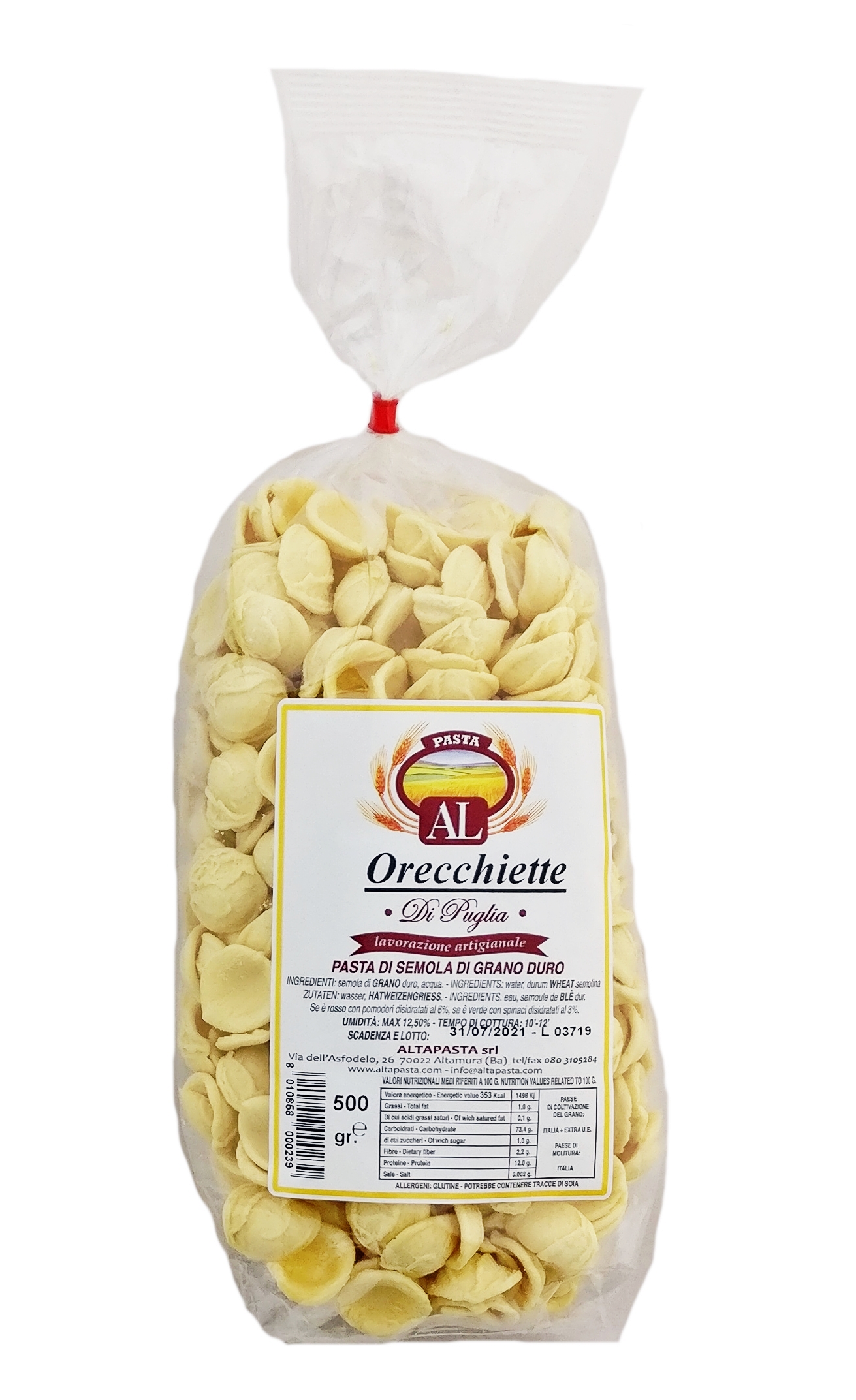Frische Orecchiette Nudeln aus Italien 500g - Original Orecchiette Pasta – trafila in bronzo - Handwerkliche Verarbeitung