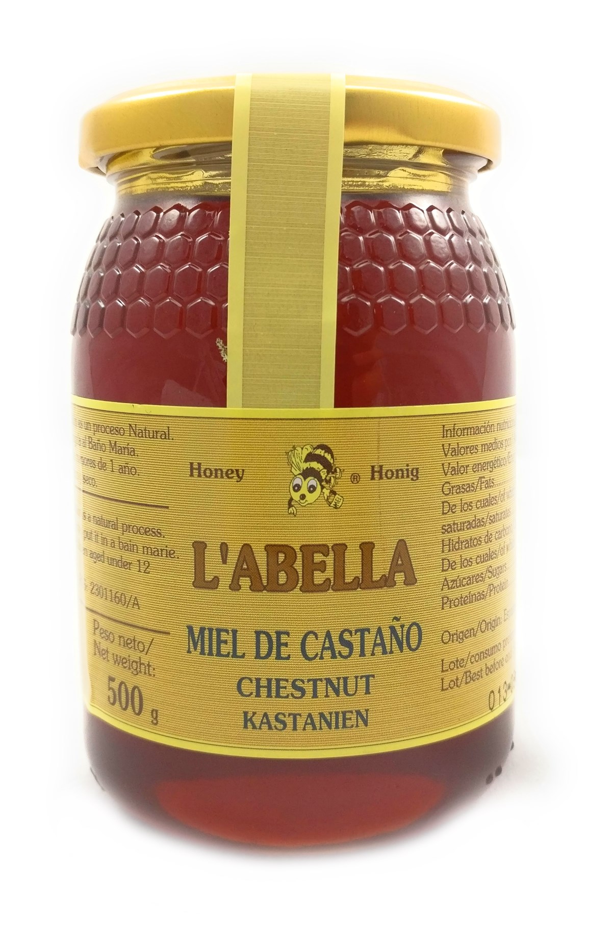 Edelkastanienhonig aus Spanien - beste Qualität - reines Naturprodukt - kaltgeschleudert - kräftig, herb und blumig - Duft der Kastanienblüte- im Glas