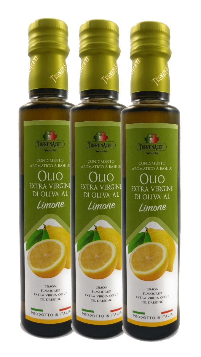 Extra Natives Olivenöl mit natürlichen Zitronenaroma - 3x250 ml - Italienisches Zitronen Olivenöl in höchster Qualität - TrentinAceti - kaltgepresst 