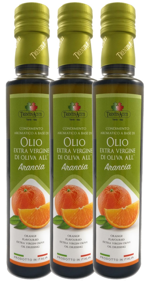 Extra Natives Olivenöl mit natürlichen Orangenaroma - 3x250 ml - Italienisches Orangen Olivenöl in höchster Qualität - TrentinAceti - kaltgepresst 