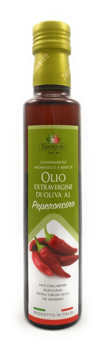 Extra Natives Olivenöl mit natürlichen Peperoncinoaroma - 1x250 ml - Italienisches Peperoncino Olivenöl in höchster Qualität - TrentinAceti - kaltgepresst 