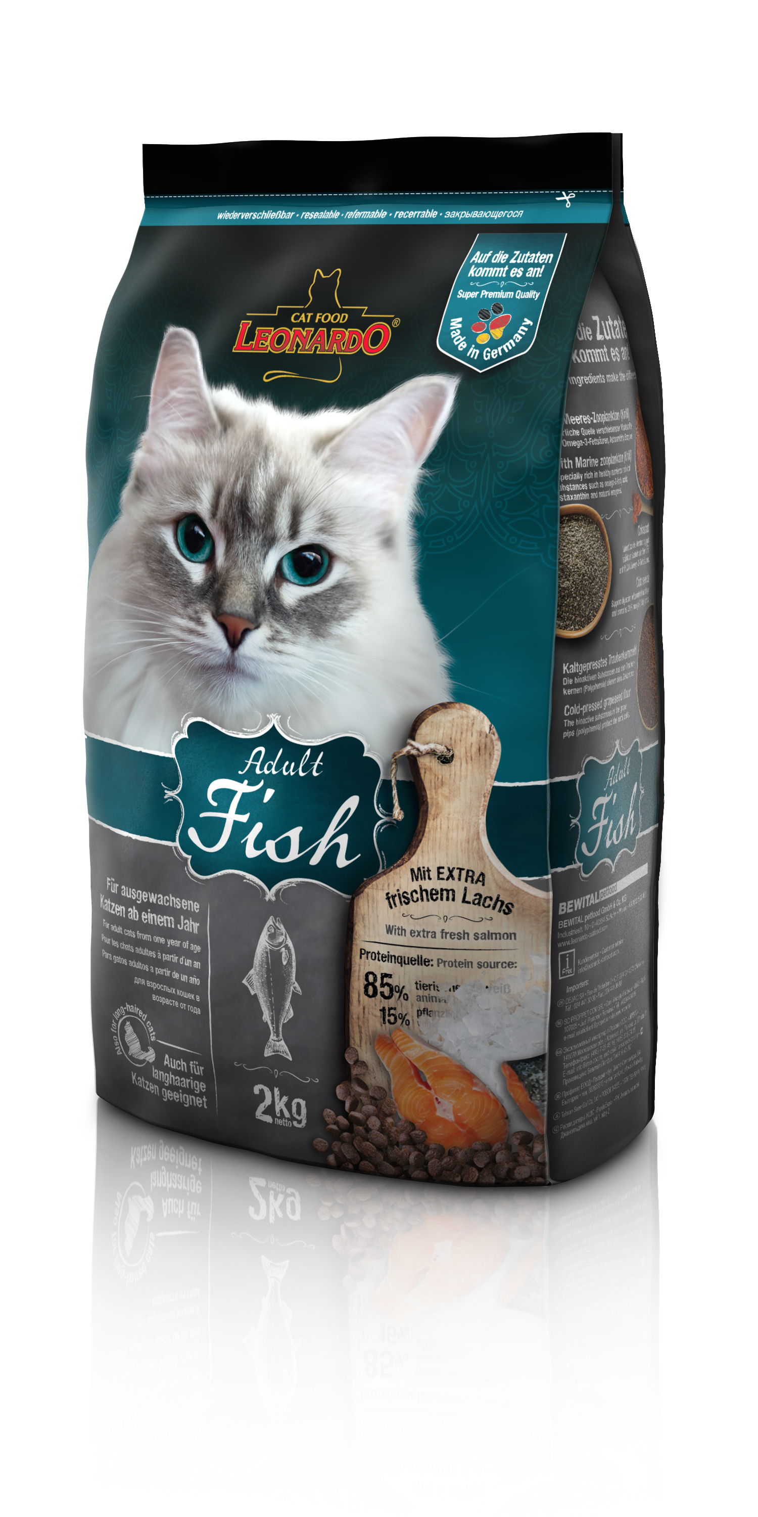 Katzen Trockenfutter - Adult Fish mit Fisch & Reis 1,8 Kg- Leonardo Katzenfutter für ausgewachsene Katzen - leichtverdaulich und Premiumqualität