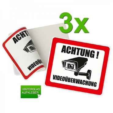ACHTUNG! Videoüberwachung Hinterglasaufkleber (3er-Pack) ACHTUNG! Videoüberwachung Hinterglasaufkleber (3er-Pack)