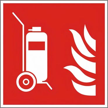 Brandschutzschild als Symbol Fahrbarer Feuerlöscher Material Kunstoff oder Folie - ISO 7010 / F 009 - versch. Varianten