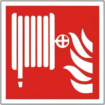 Brandschutzschild als Symbol Löschschlauch nach ISO 7010 F 002 versch. Varianten Brandschutzschild als Symbol Löschschlauch nach ISO 7010 F 002 versch. Varianten
