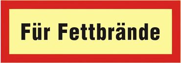 Brandschutzschild als Text " Für Fettbrände " KNS (Kunststoff langnachleuchtend selbstklebend), DIN 67510, 148 x 52 mm & 200 x 52 mm Brandschutzschild als Text " Für Fettbrände " KNS (Kunststoff langnachleuchtend selbstklebend), DIN 67510, 148 x 52 mm & 200 x 52 mm