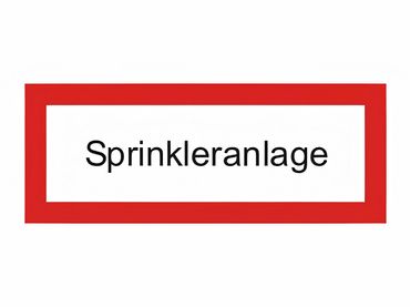 Brandschutzschild als Text " Sprinkleranlage " - Folie oder Kunststoff 1 mm - Größen in 148 x 52 mm oder 297 x 105 mm Brandschutzschild als Text " Sprinkleranlage " - Folie oder Kunststoff 1 mm - Größen in 148 x 52 mm oder 297 x 105 mm