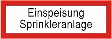 Brandschutzschild als Text " Einspeisung Sprinkleranlage " -  Folie oder Kunststoff 1 mm - Größen in 148 x 52 mm oder 297 x 105 mm Brandschutzschild als Text " Einspeisung Sprinkleranlage " -  Folie oder Kunststoff 1 mm - Größen in 148 x 52 mm oder 297 x 105 mm