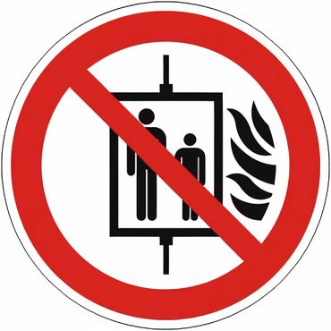 Brandschutzzeichen mit Symbol nach ISO 7010 / P020 - " Aufzug im Brandfall nicht benutzen" - 100 x 100mm oder 200 x 200mm Brandschutzzeichen mit Symbol nach ISO 7010 / P020 - " Aufzug im Brandfall nicht benutzen" - 100 x 100mm oder 200 x 200mm