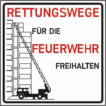 Kombischild mit Text und Symbol Leiterwagen: " Rettungswege für die Feuerwehr freihalten " , Kunststoff 3 mm, 500 x 500 mm, flach Kombischild mit Text und Symbol Leiterwagen: " Rettungswege für die Feuerwehr freihalten " , Kunststoff 3 mm, 500 x 500 mm, flach
