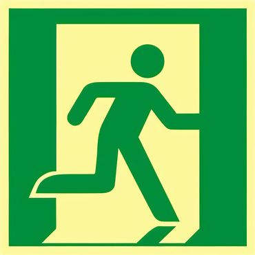 Rettungswegschild - Symbol Rettungsweg rechts , nach  ISO 7010 / E 002  " , Langnachleuchtend - versch. Ausführungen Rettungswegschild - Symbol Rettungsweg rechts , nach  ISO 7010 / E 002  " , Langnachleuchtend - versch. Ausführungen