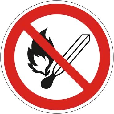 Verbotsschild als Symbol - Feuer, offenes Licht u. Rauchen verboten nach ISO 7010 / P 003 - versch. Ausführungen