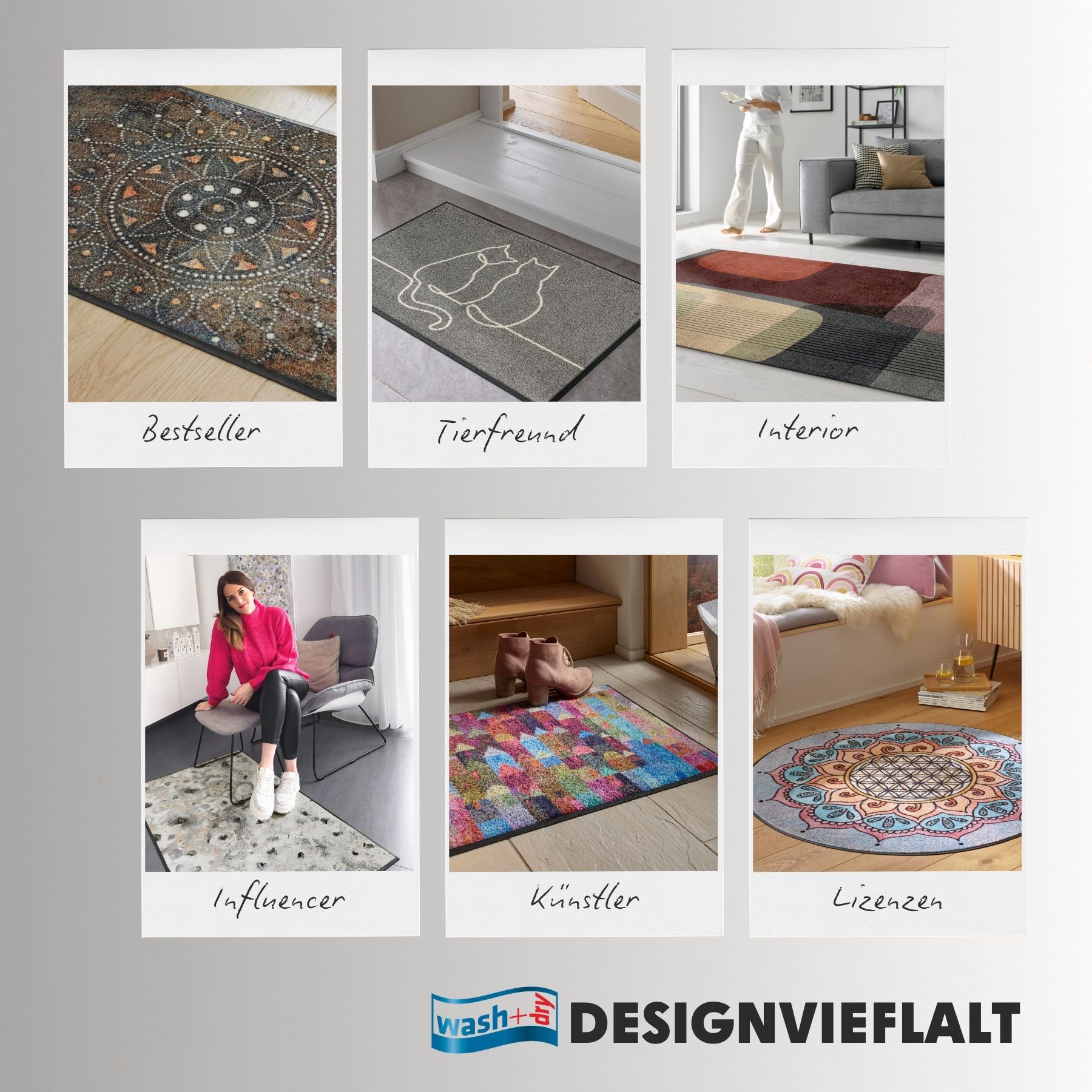 Wash+dry Fußmatte 35x75cm - Graue Schmutzfangmatte Für Innen & Außen