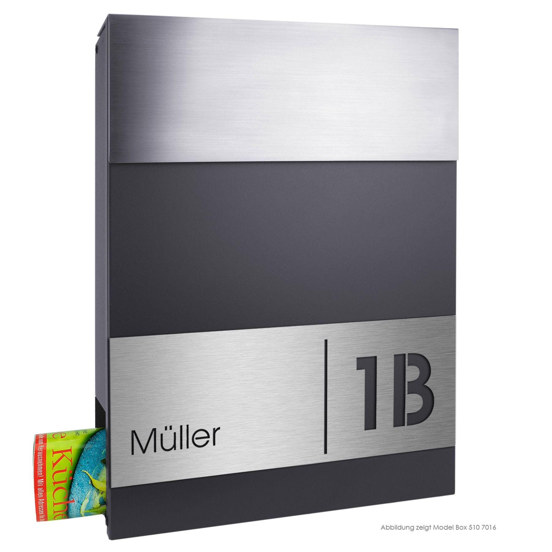 MOCAVI Stick 230 Briefkastenschild mit Hausnummer und Namen Edelstahl V4A graviert, groß