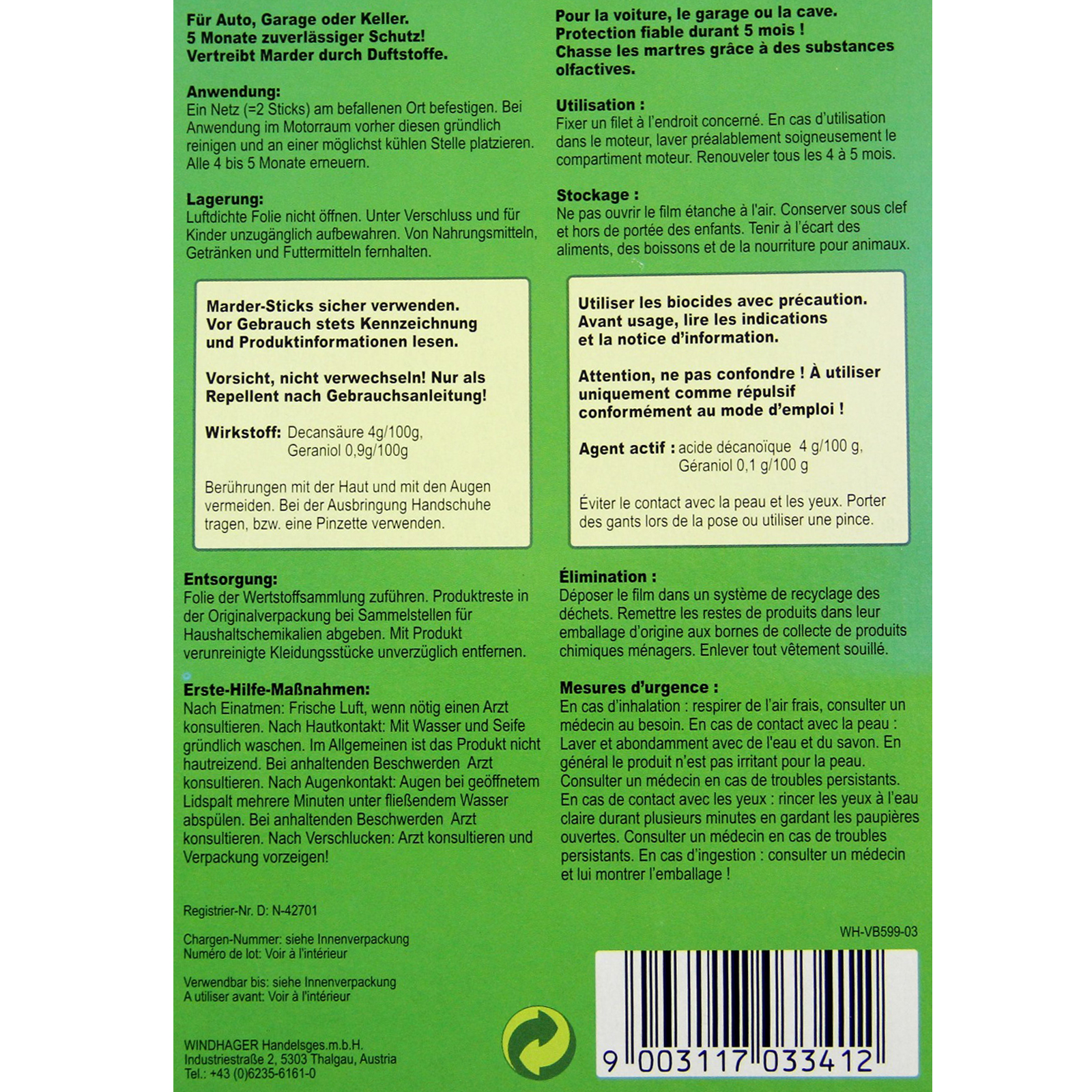 Marderabwehr Marderschutz Marder Sticks Auto, Garage, Keller Windhager