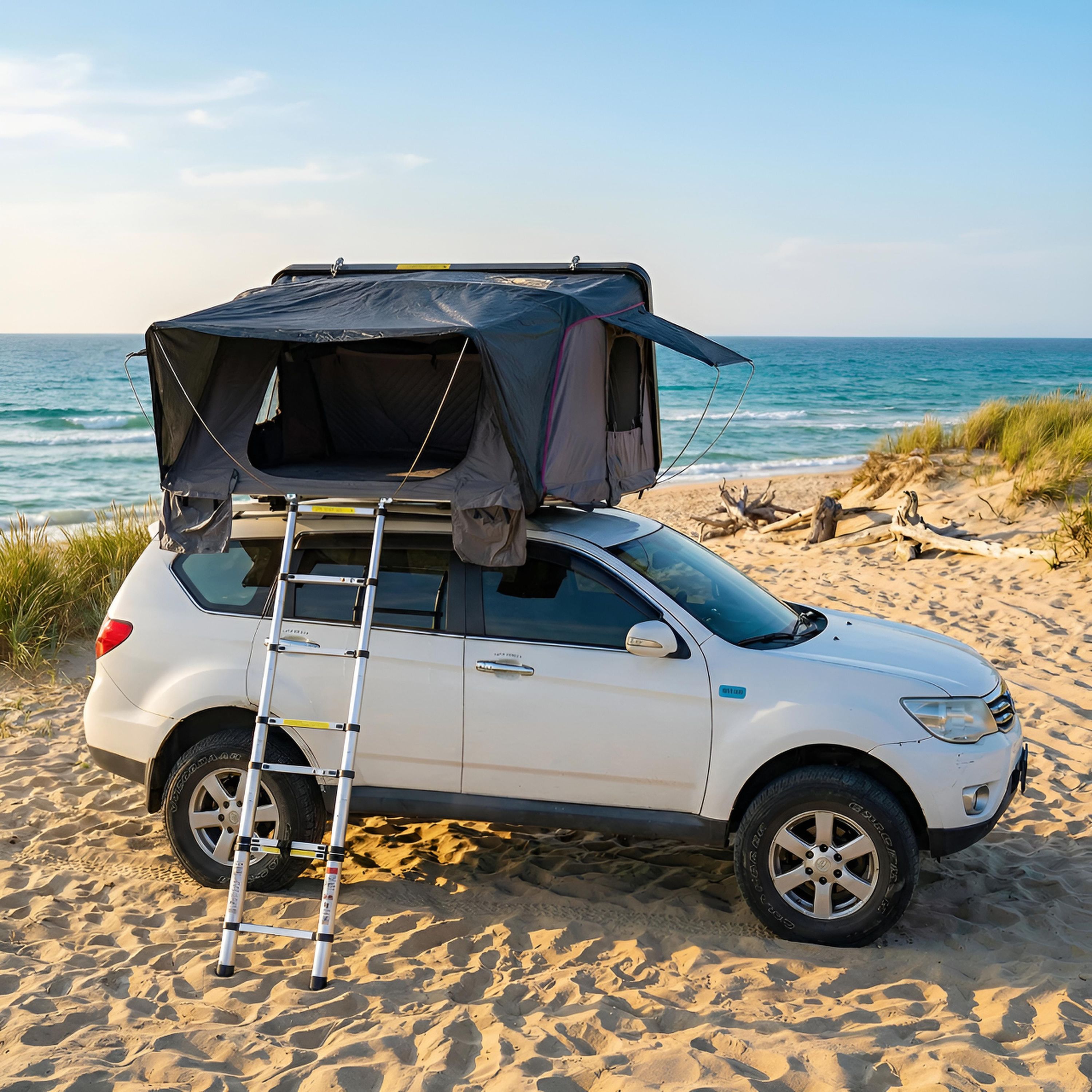 Dachzelt Autodachzelt hartschale ABS 2 Gren, bis zu 4 Personen Grau,  Braun | TZI Power