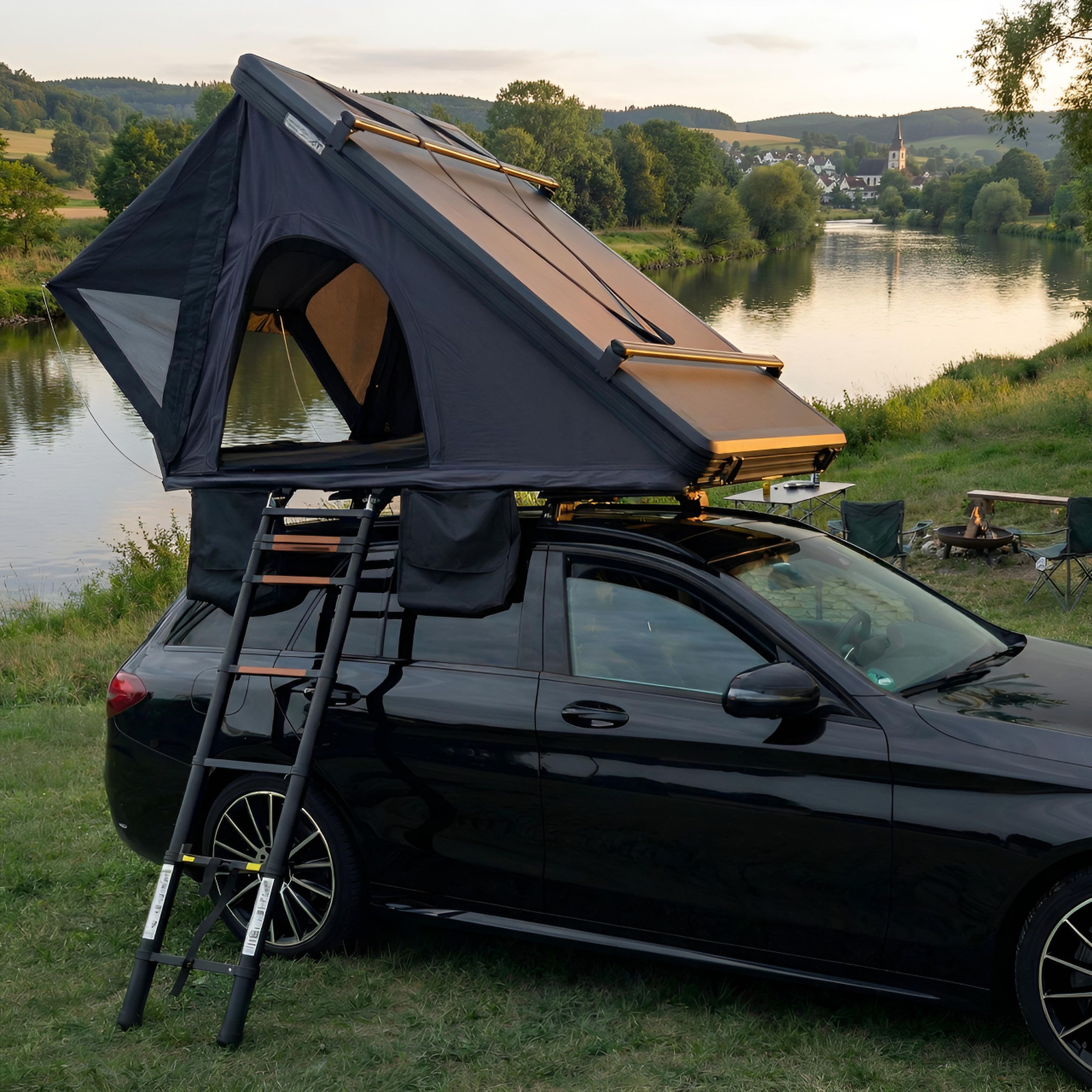 Dachzelt Autodachzelt Zelt Auto Alu Hardcase Schwarz/Grau LED, Isolation,  Trger | TZI Power
