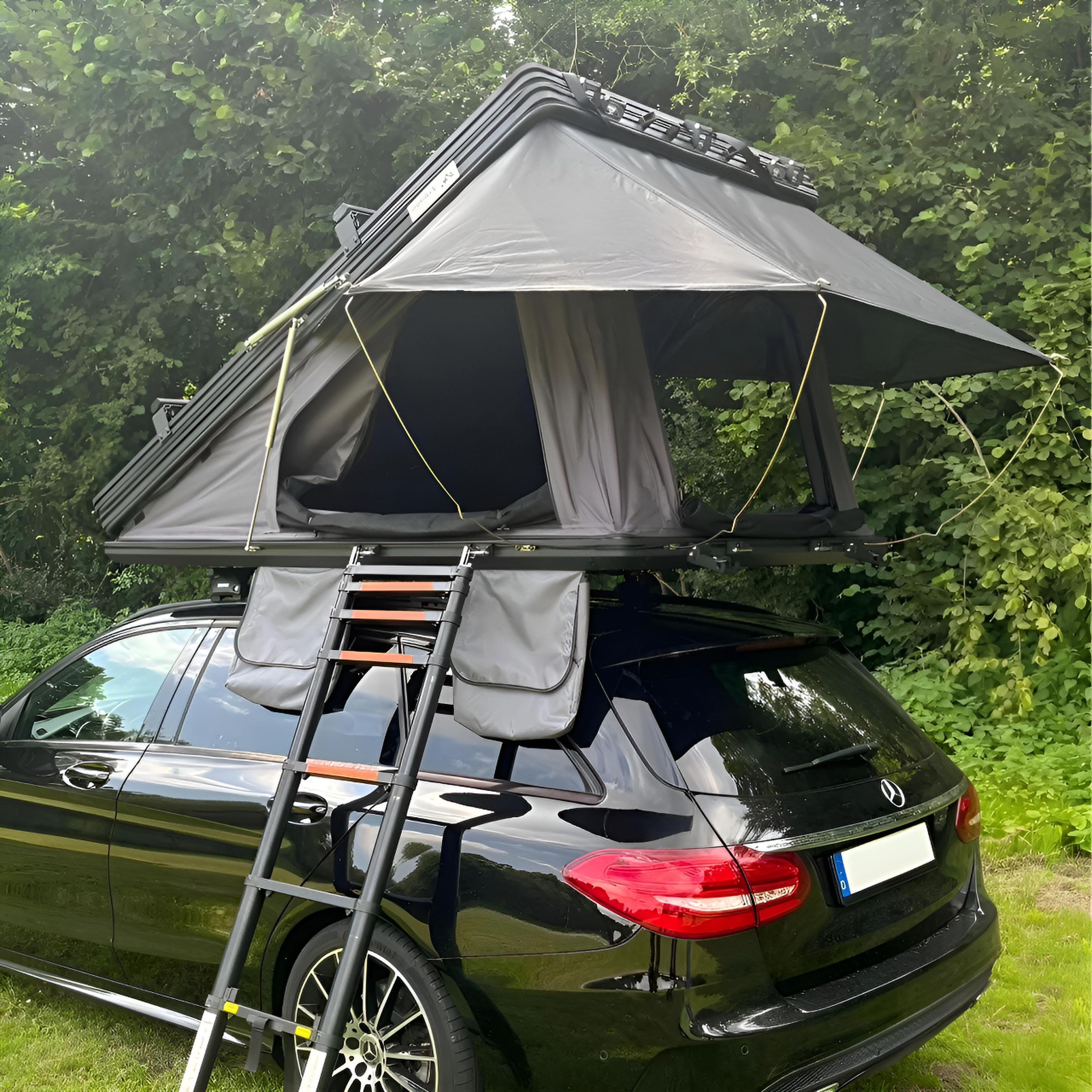 Z-Fold Dachzelt Autodachzelt Hardcase Aluminium in Grau oder Khaki Auto Zelt  mit optionalen Sonnensegel | TZI Power