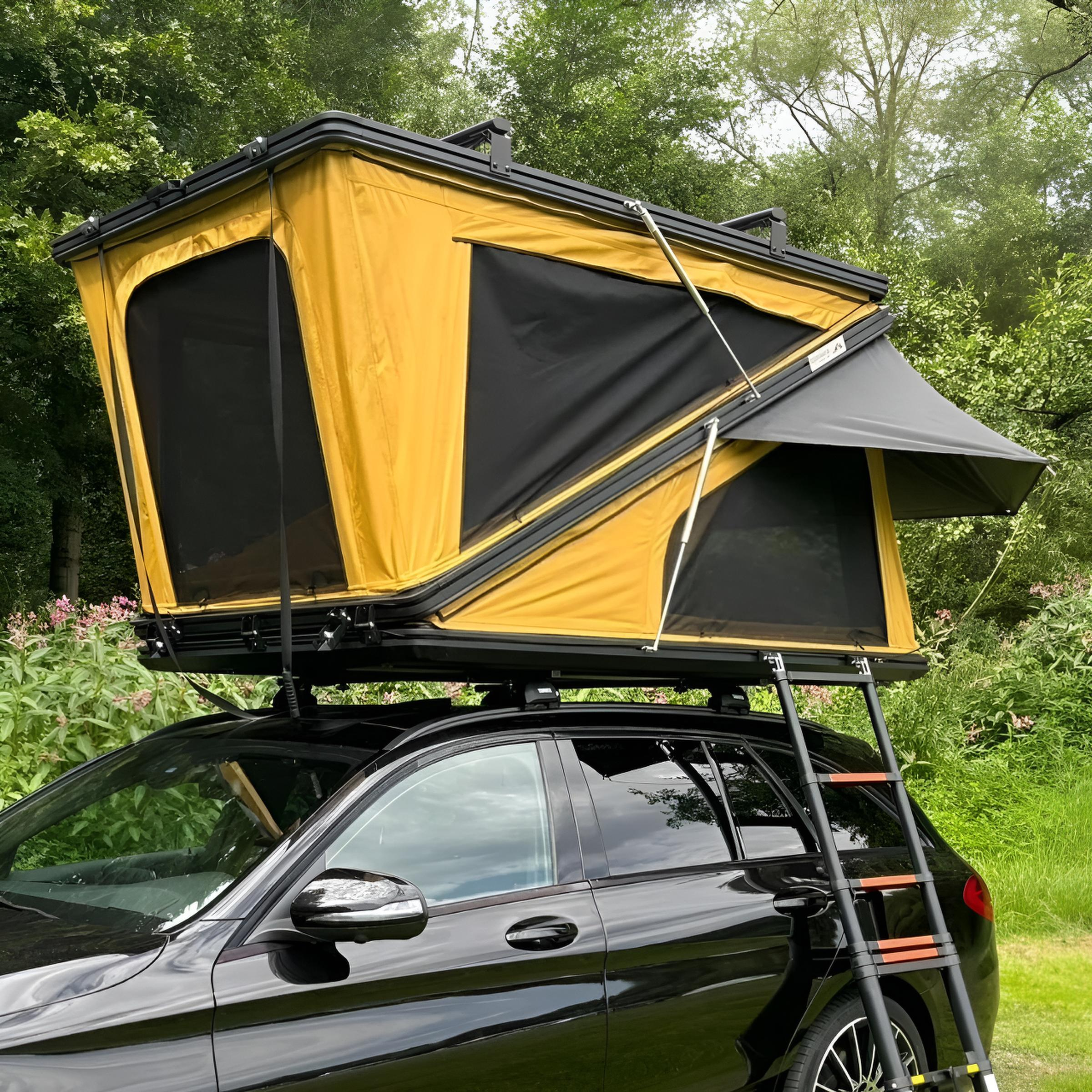 Z-Fold Dachzelt Autodachzelt Hardcase Aluminium in Grau oder Khaki Auto Zelt  mit optionalen Sonnensegel | TZI Power