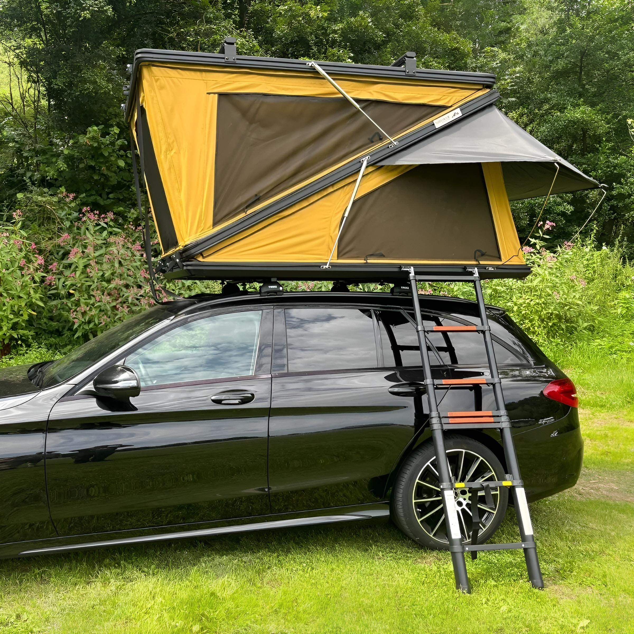 Z-Fold Dachzelt Autodachzelt Hardcase Aluminium in Grau oder Khaki Auto Zelt  mit optionalen Sonnensegel | TZI Power