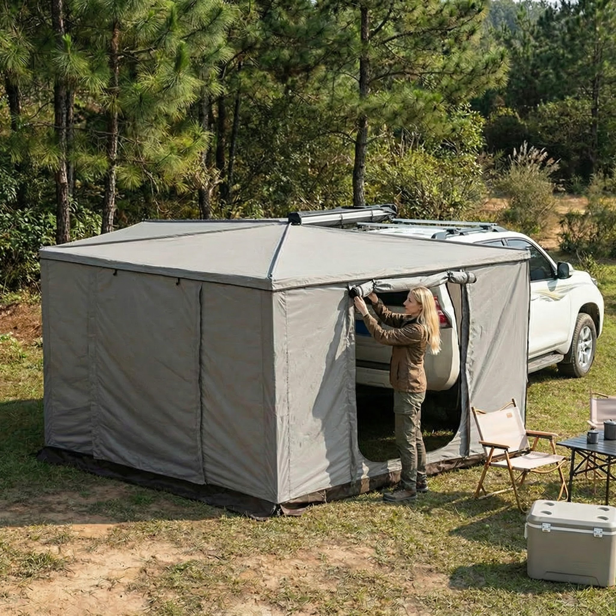 Dachzelt Autodachzelt Markise Vorzelt Rundzelt 2 Gren Khaki Grau Camping  Auto | TZI Power