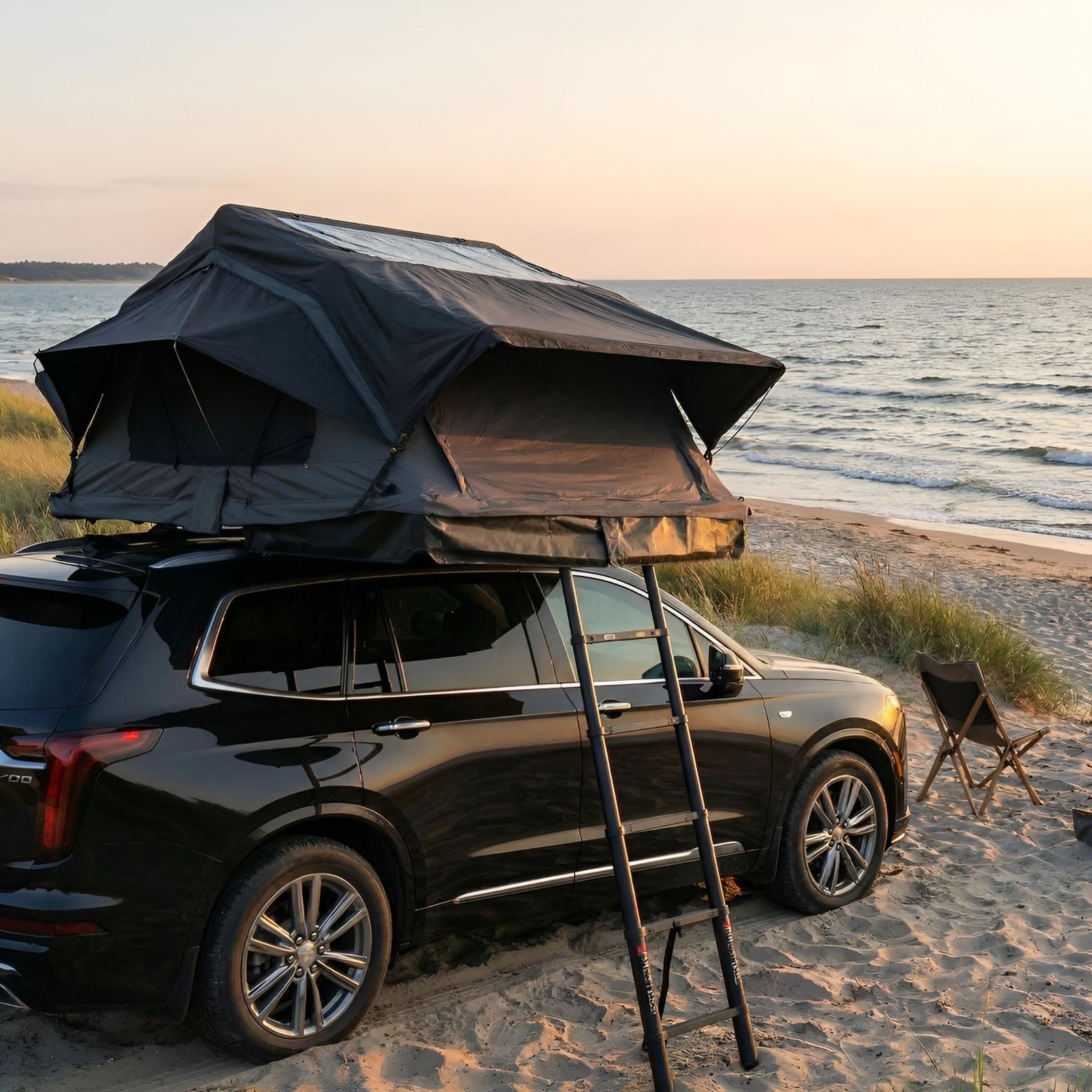 Autodachzelt Grau/Schwarz Softcase Dachzelt Auto 2 Gren Optionales  Sonnensegel | TZI Power
