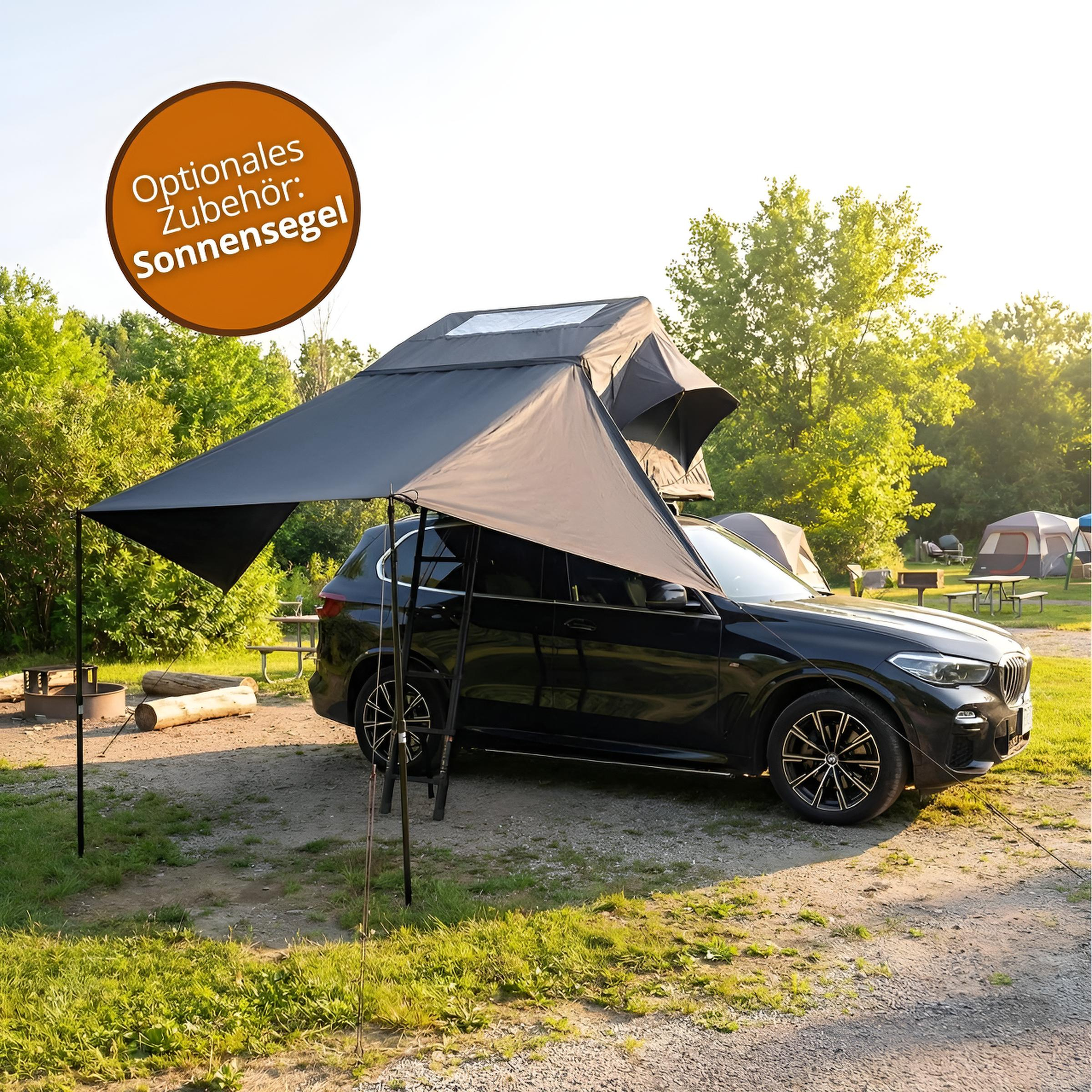 Autodachzelt Grau/Schwarz Softcase Dachzelt Auto 2 Gren Optionales  Sonnensegel | TZI Power