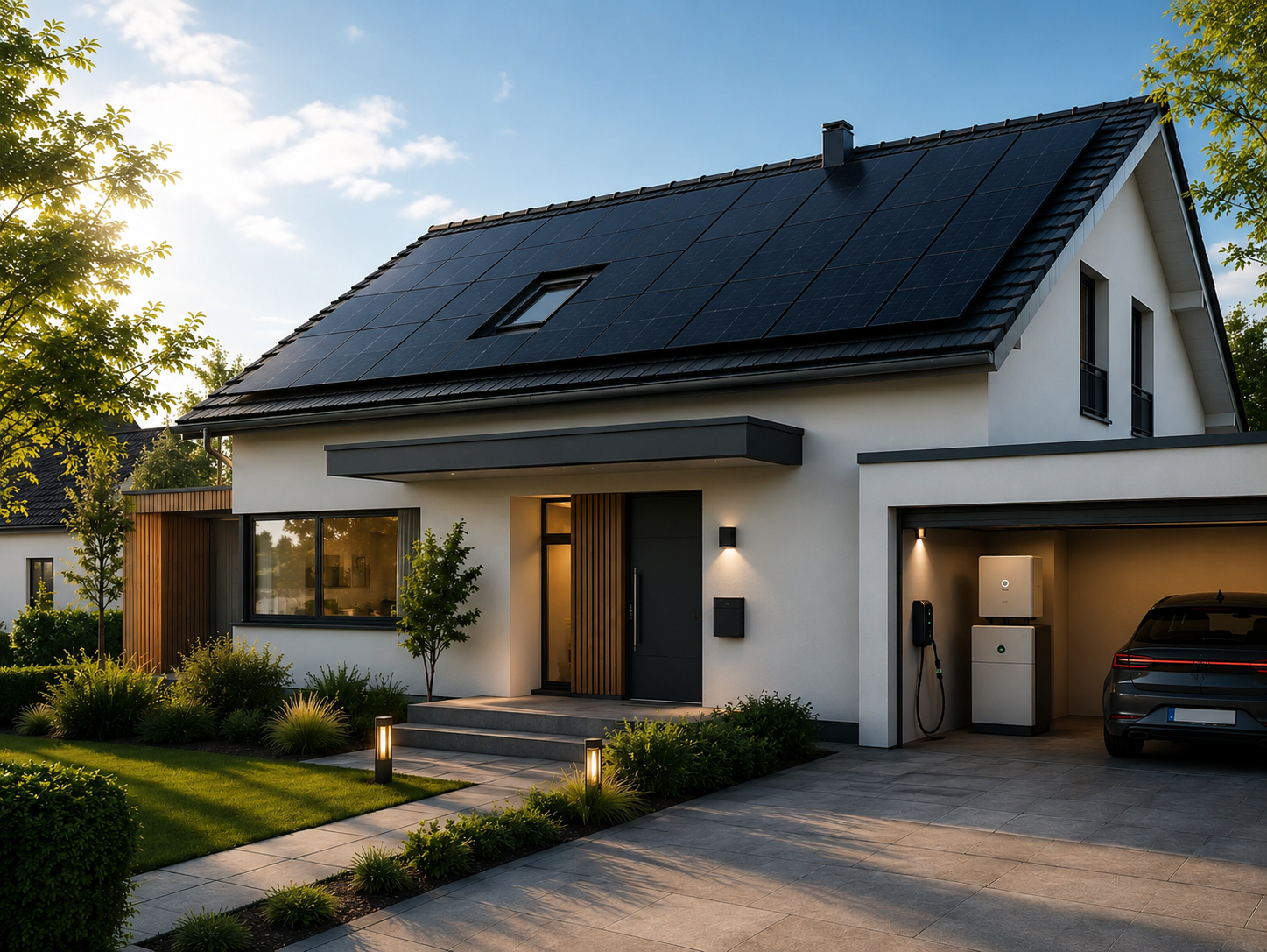 Einfamilienhaus mit einer Solaranlage auf dem Dach