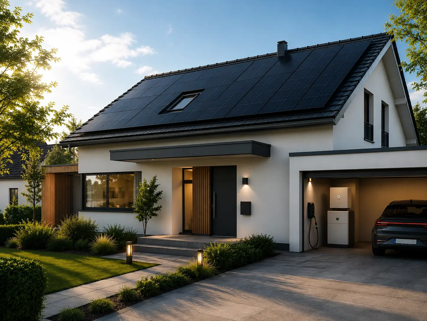 Einfamilienhaus mit einer Solaranlage auf dem Dach