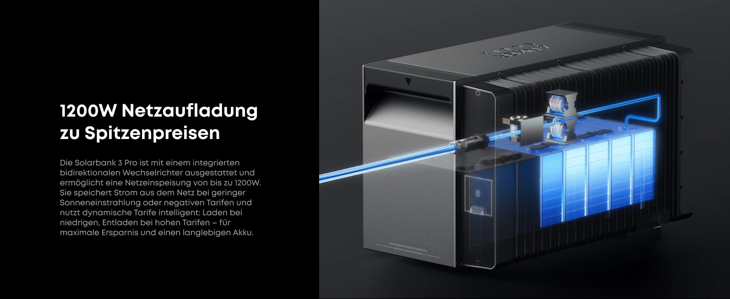 Solarbank 3 Pro 1200W Netzladung mit bidirektionalem Wechselrichter