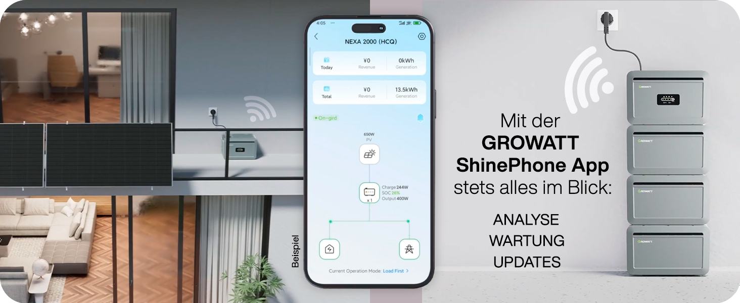 Growatt NEXA 2000 Speicher für Balkonkraftwerke - ShinePhone App