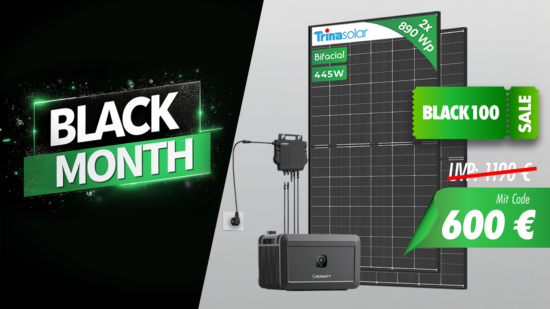 Black Month Angebot – 100 € Rabatt auf Growatt NOAH 2000 Balkonkraftwerke mit Speicher