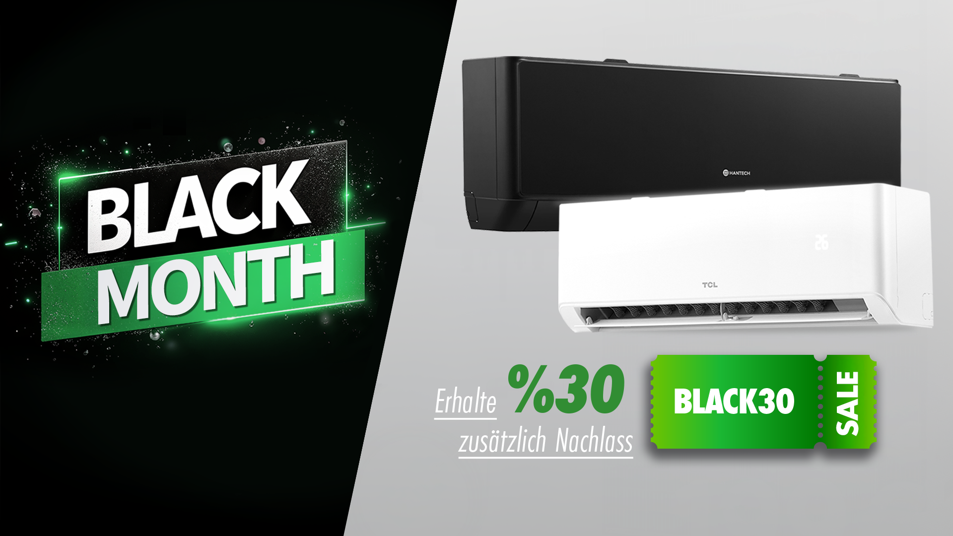 Black Month Aktion – 30 % Rabatt auf Split-Klimaanlagen von Hantech & TCL