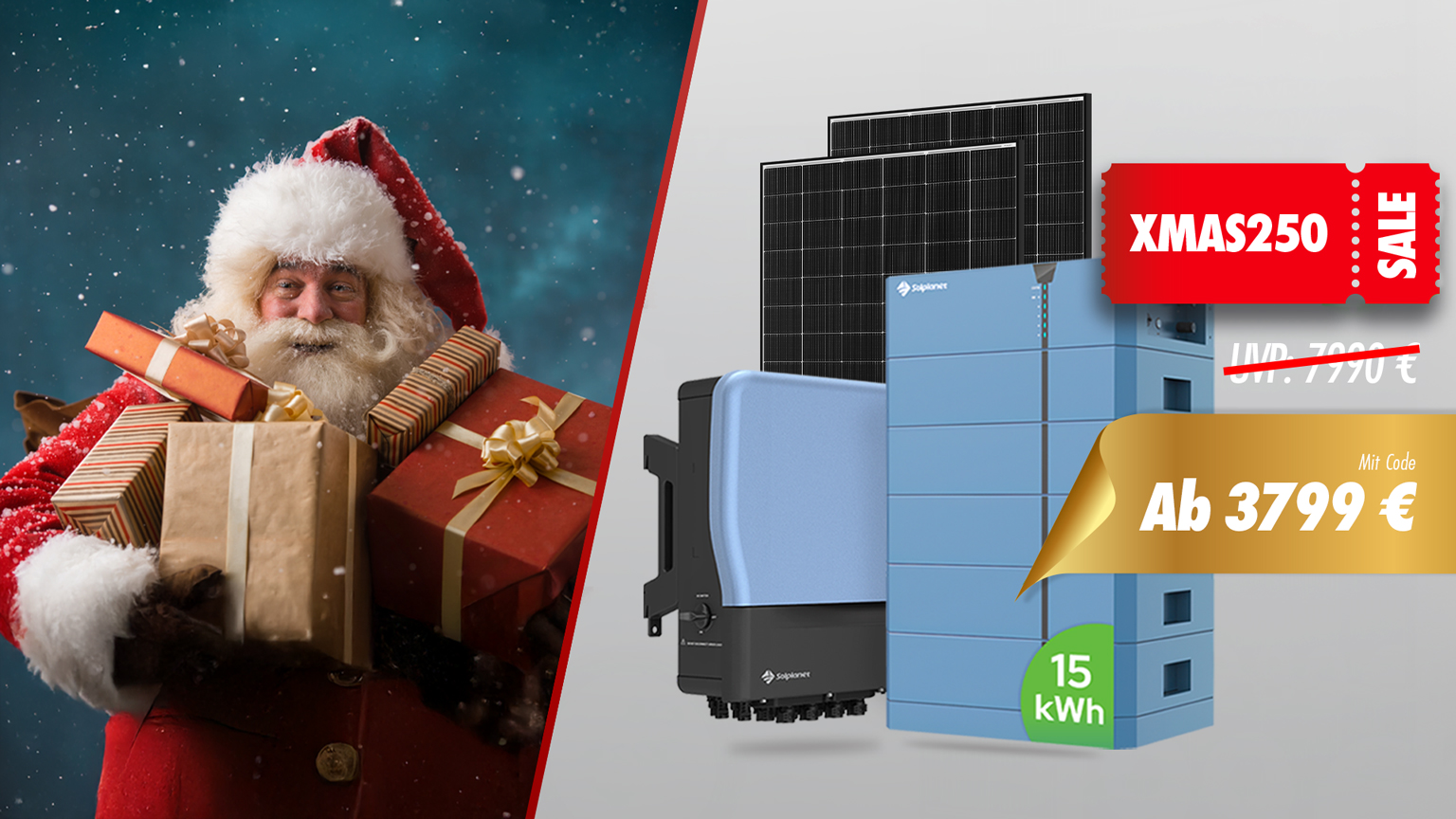 XMAS Sale – Solaranlagen mit Speicher, 250 Euro Rabatt