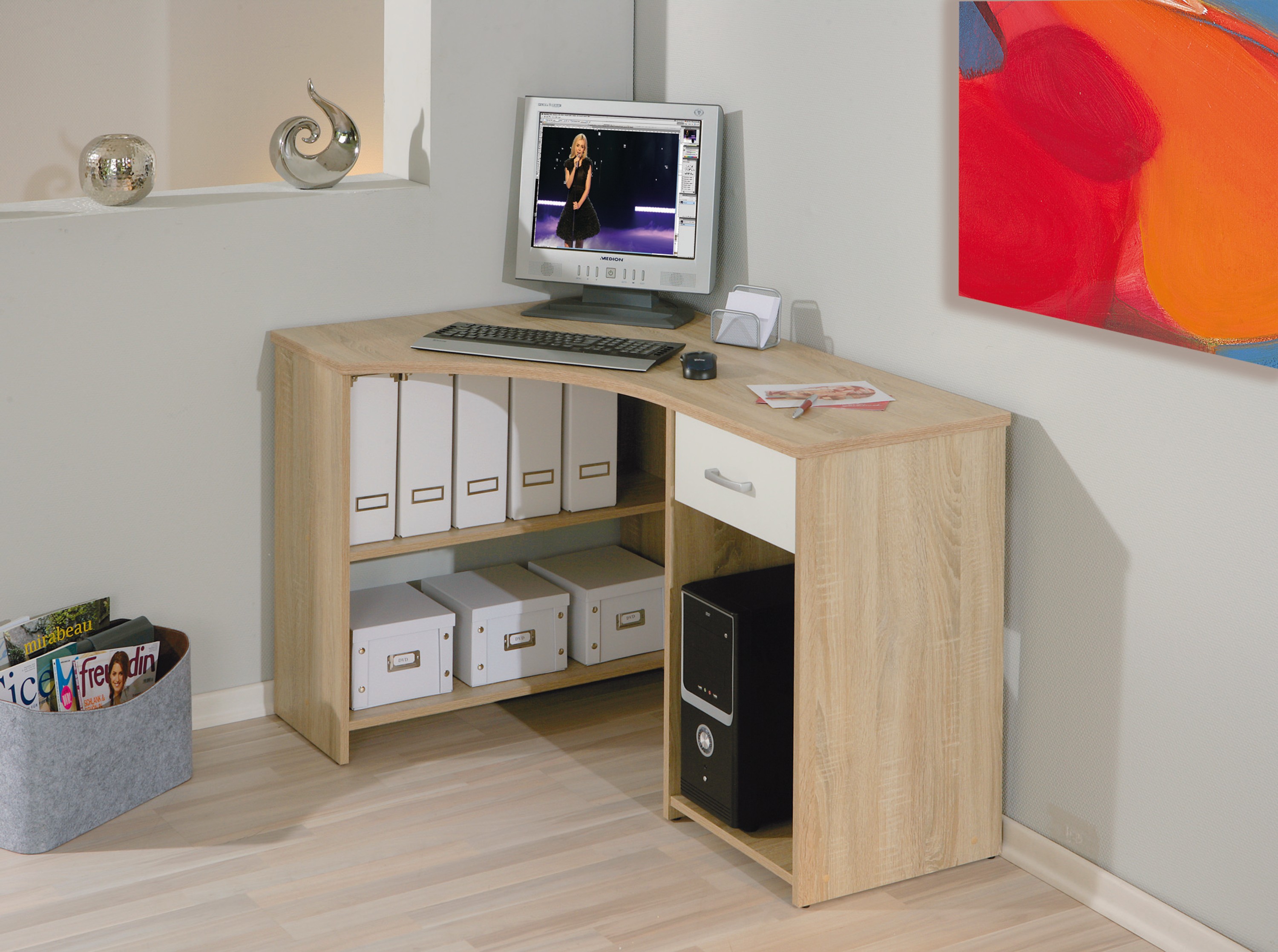 Eckschreibtisch Computertisch 1 Schublade Ablagefächer Sonoma-Eiche
