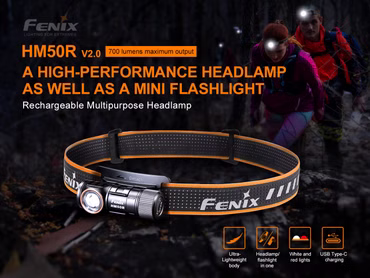 Fenix HM50R V2.0 mini EDC Taschenlampe mit weisser und roter LED mit USB-C aufladbar (Verpackung beschädigt)