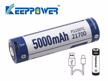 1x Keeppower 21700 - 5000mAh, Li-Ionen 3,7V - 3,6V - PCB geschützt mit USB-C Lademöglichkeit P2150TC