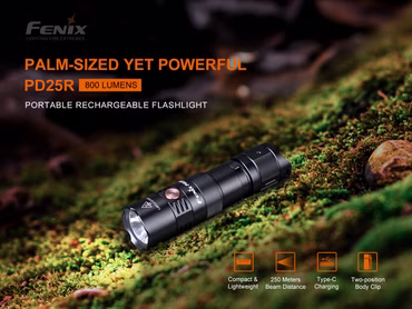 Fenix PD25R 800 Lumen BackUp Taschenlampe aufladbar