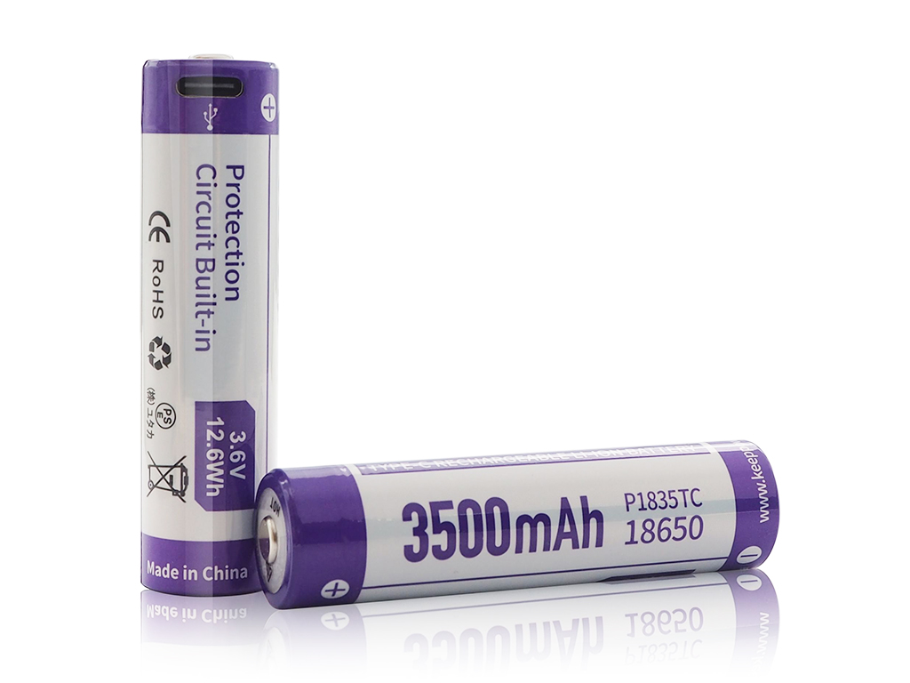1 Stk. Keeppower 18650 - 3500mAh, Li-Ionen 3,7V - 3,6V - PCB geschützt, mit  USB-C Lademöglichkeit P1835TC