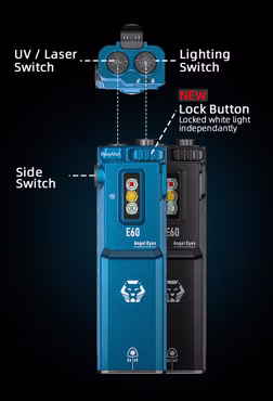 RovyVon Aurora E60 1500 Lumen EDC LED Taschenlampe sowie UV und green Laser (intern. Version), Farbe: blau